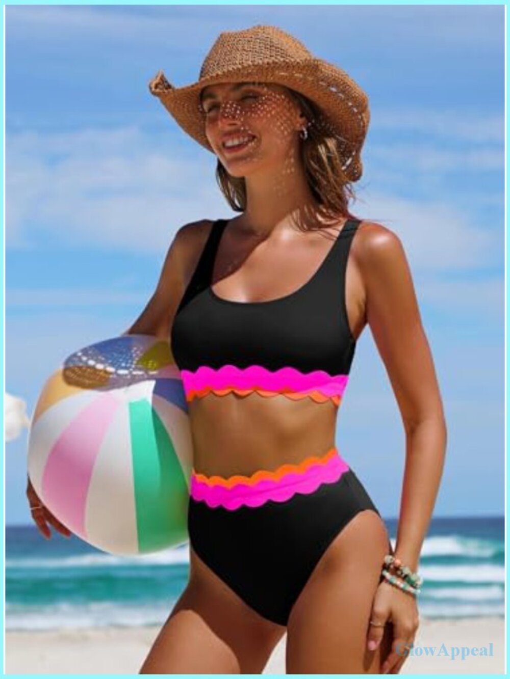High Waisted Bikini Set Two Piece Swimwear Scalloped Tankini - Picture 4 of 6